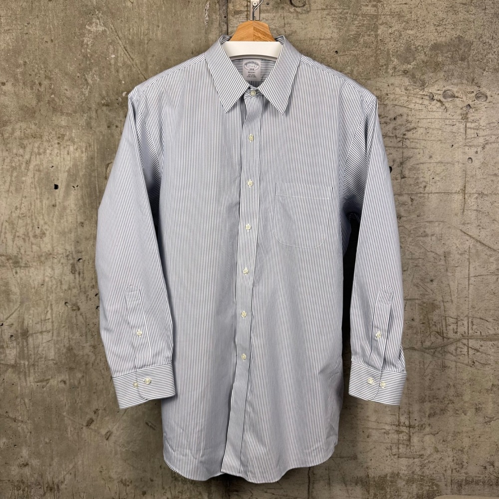 Brookss Brothers 1818 Regent Non-Iron Dress Shirt 17-2/3 Navy Stripe Cotton - Picture 4 of 8